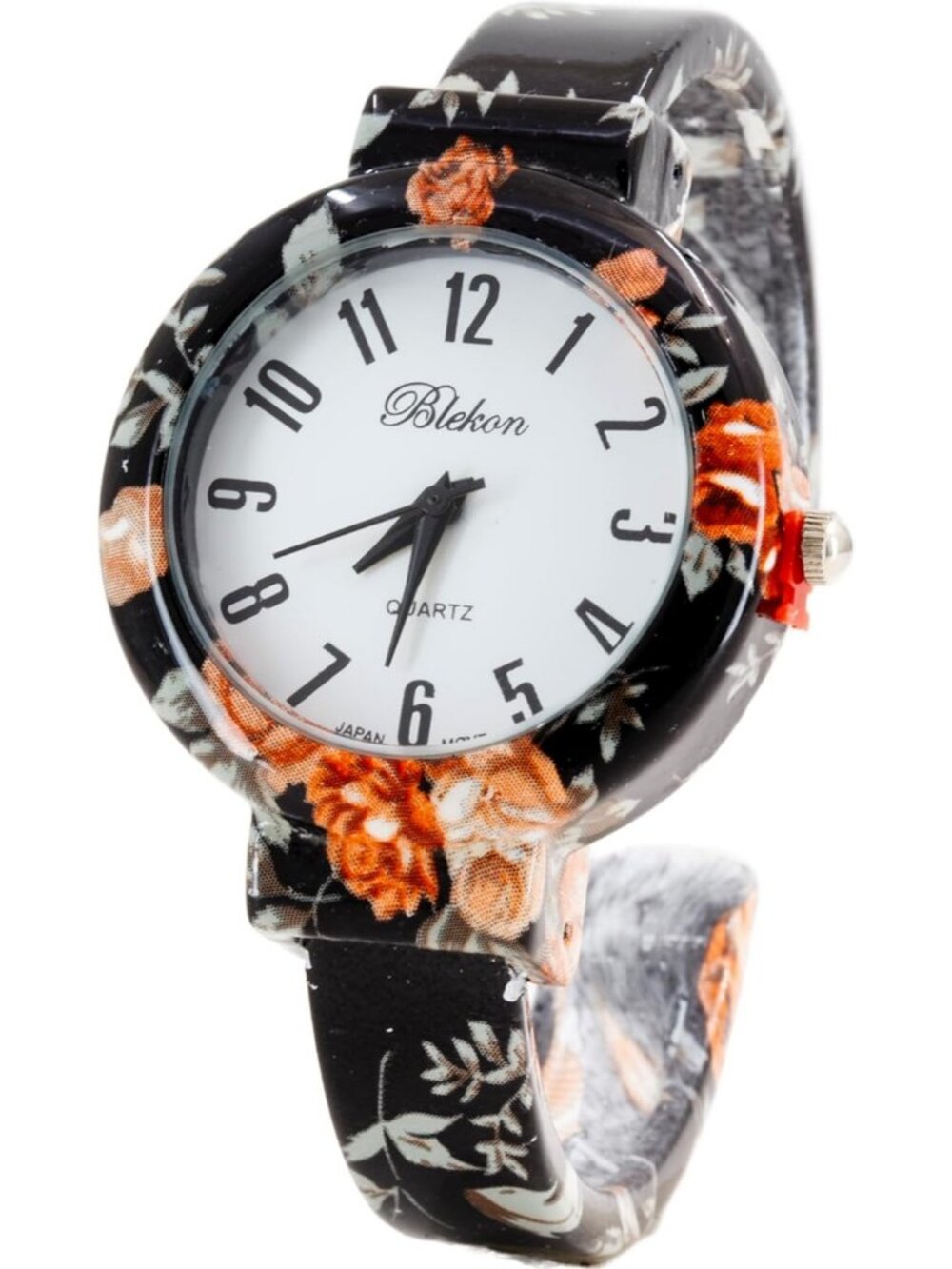 Women's Black Elegant Flower Design Bracelet Cuff Bangle Fashion Wrist Watches